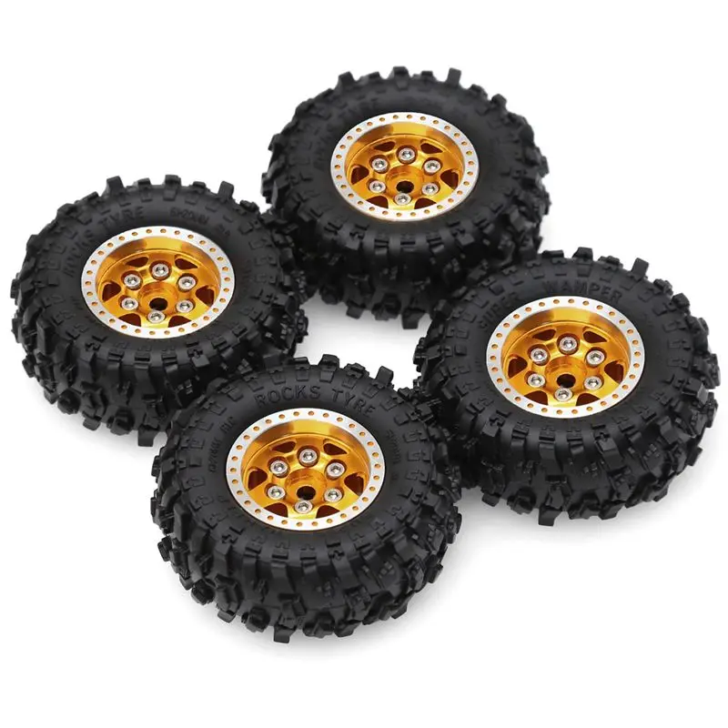 ABUM-4Pcs 51Mm Metal Beadlock Wheel Rim Rubber Tire Set For FCX24M Camel Cup 1/24 RC Crawler Car Upgrade Parts Accessories