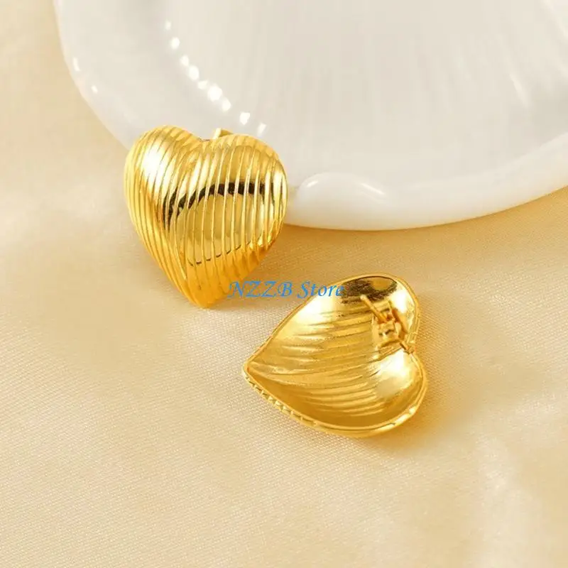 

T21F Gold Striped Earrings Stainless Steel Ear Studs Geometric Striped Ear Jewelry