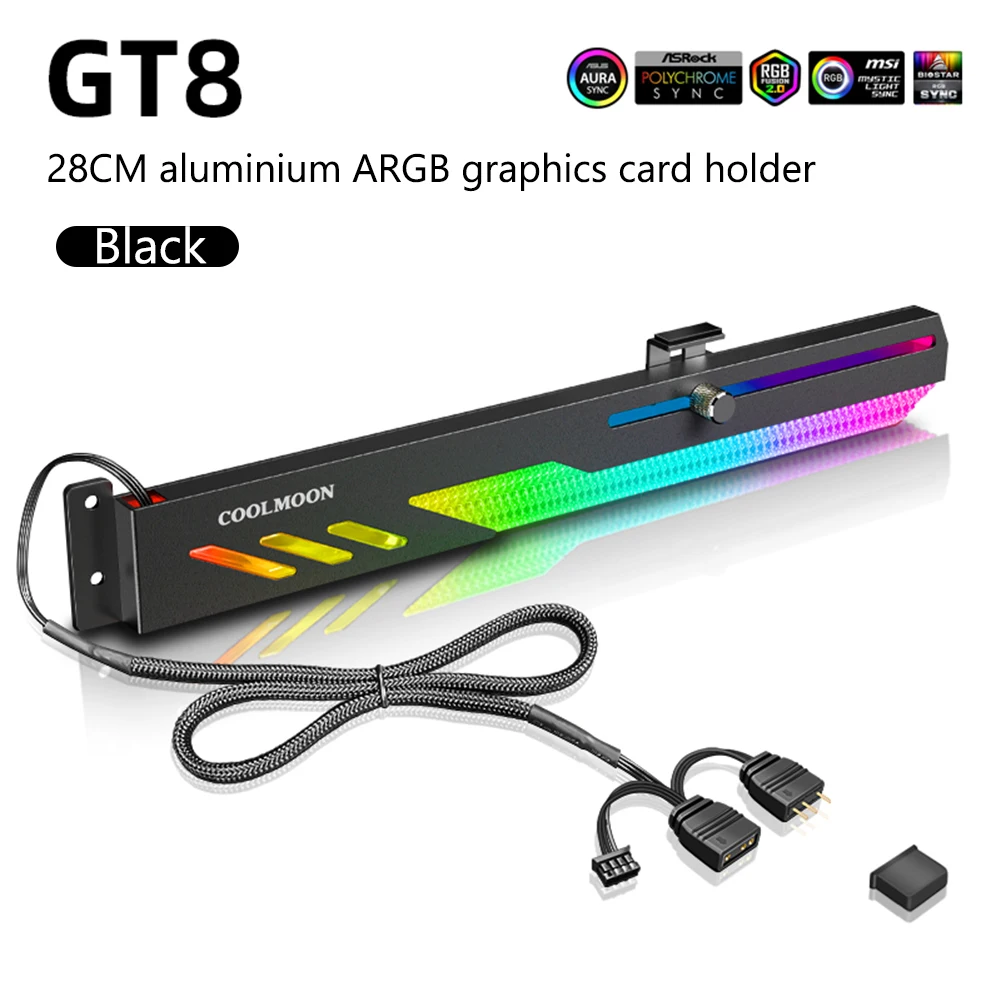 COOLMOON GT8 Graphics Card Bracket 5V Multi-Interface LED Light Chassis Decoration GPU Support Holder Video Card Stand