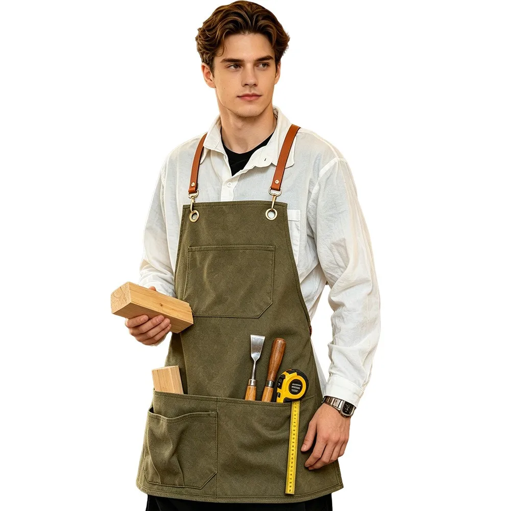

unisex Thick Canvas Apron Coffee Shop Barber Gardeners Craftsmen Bakeries Restaurants Art Studios Fashionable Workwear