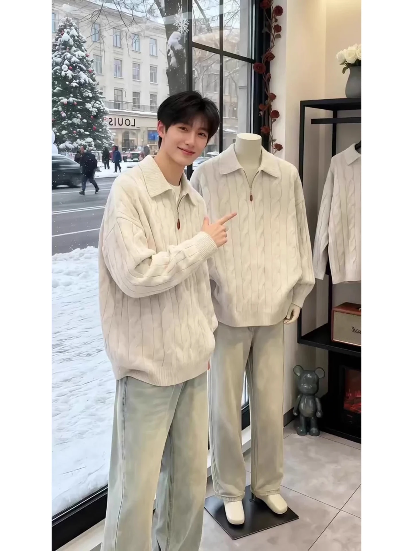 

Свободный мужской вязаный свитер American Sle, зимний модный ленивый свитер из полиэстера, длинный топ све, удобная мягкая зимняя одежда