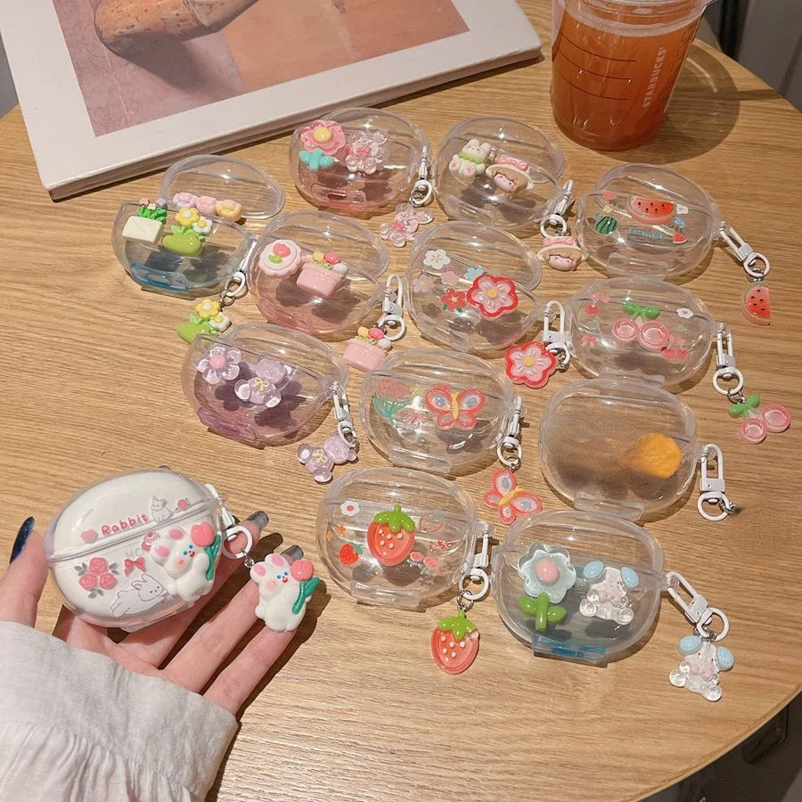 حافظة لهاتف OPPO Enco Air 3i Air 2i زهرة عصرية/مفاتيح كرتونية لطيفة من السيليكون الشفاف لهاتف OPPO Enco Air 3i غطاء سماعة الأذن