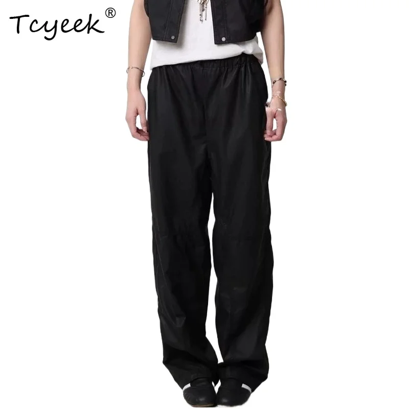 Tcyeek Cozy Genuine Sheepskin Pants for Women Leather Casual Pants Womens High Quality Ladies Elastic Waist Trousers Брюки