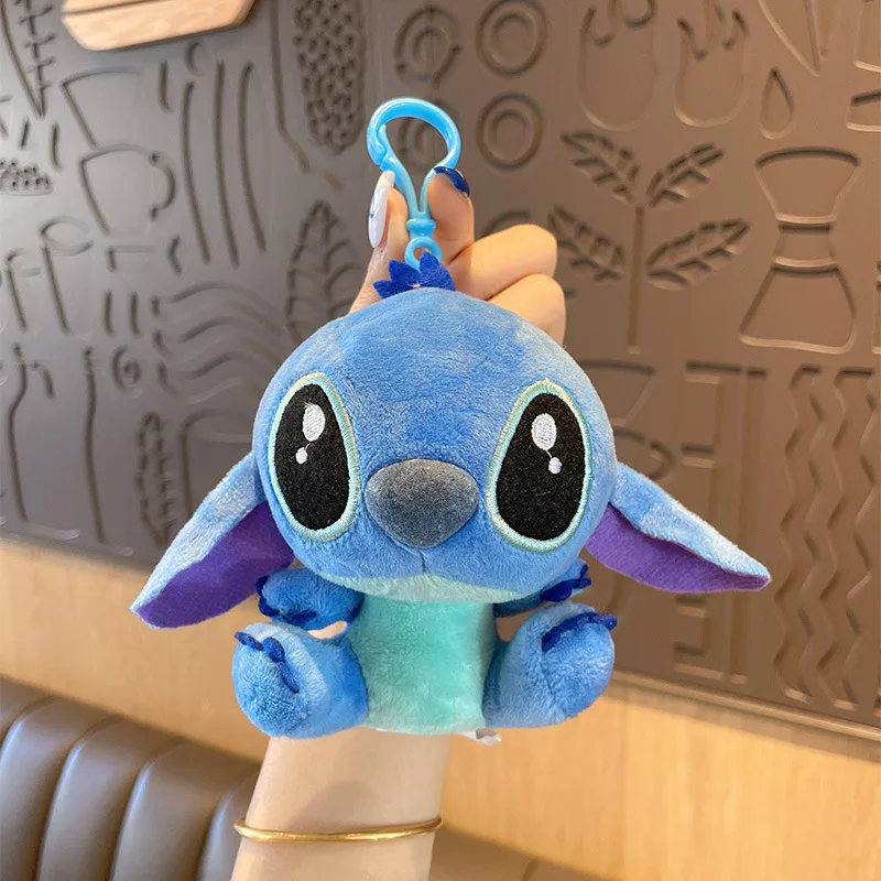 12cm Disney Lilo and Stitch White or Blue Belly Scrump Peluche Soft Cartoon Toys Dolls Hook or Sucker Keychain