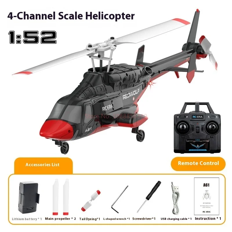 Op afstand bestuurbare helikopter Model Schaal 1:52 Enkele rotor Grote hoogte Quad Channel 2.4G Simulatieversie Speelgoedhelikopter