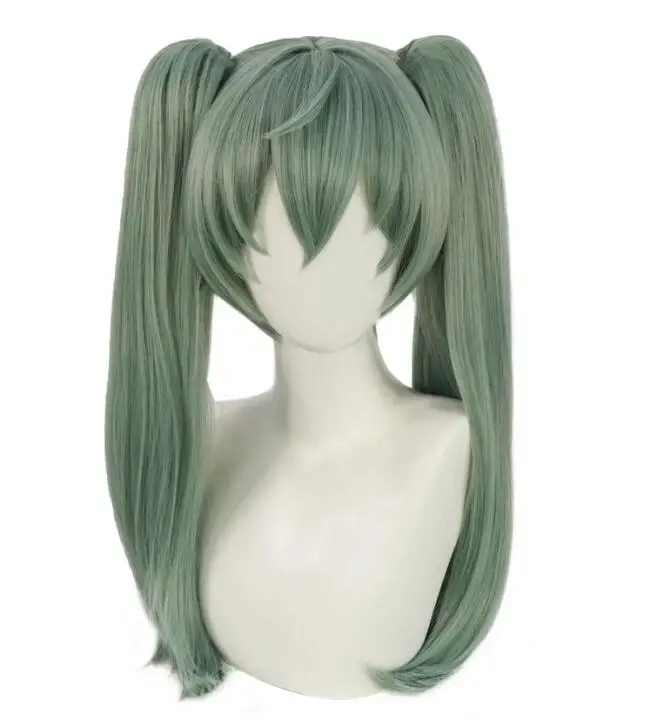 20Inch with Double Ponytails Synthetic Hair Long Straight Green Cosplay Wig Anime Halloween Comic Exhibition Hair