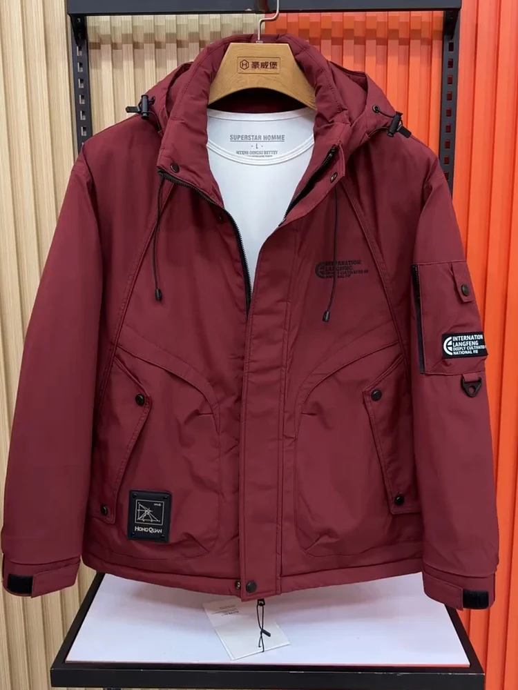 

Men's Winter Jaet Hooded Cotton Warmth High Quali Ele Trendy Outerwear Stand Fit Long Sve Zipper Closure Coat
