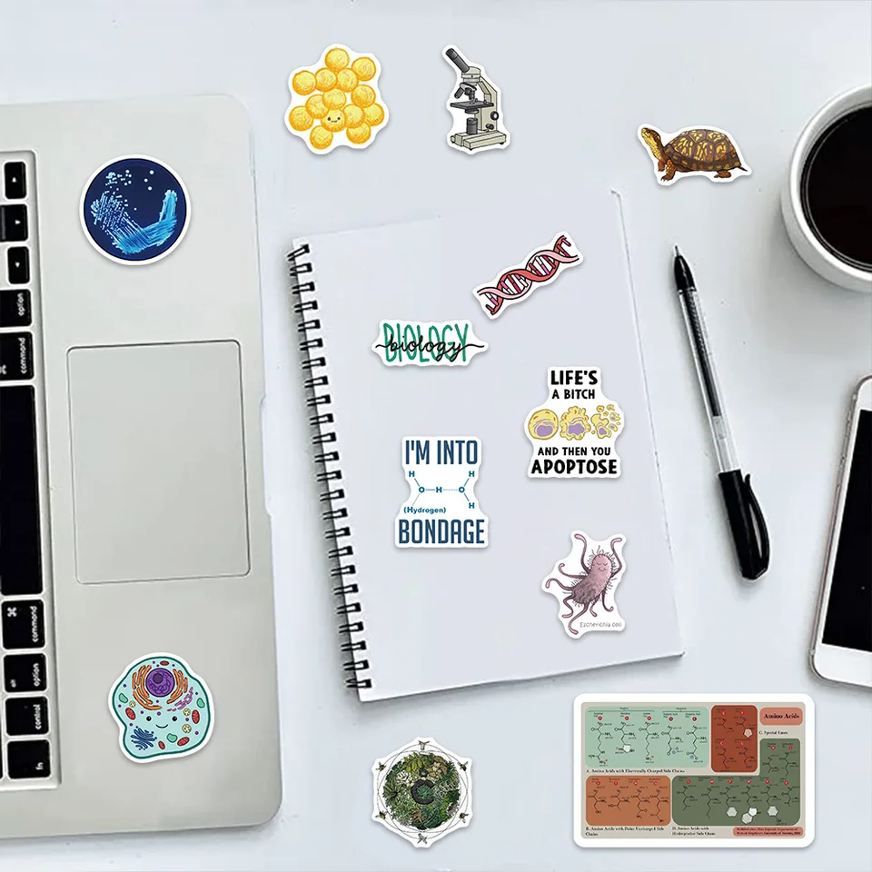Cute Biology Stickers, Science Sticker Pack, adesivi divertenti in PVC impermeabili, ideali per diari, scrapbooking, decorazione bottiglia d'acqua per laptop, 5,8 cm, multicolore, 110 pezzi