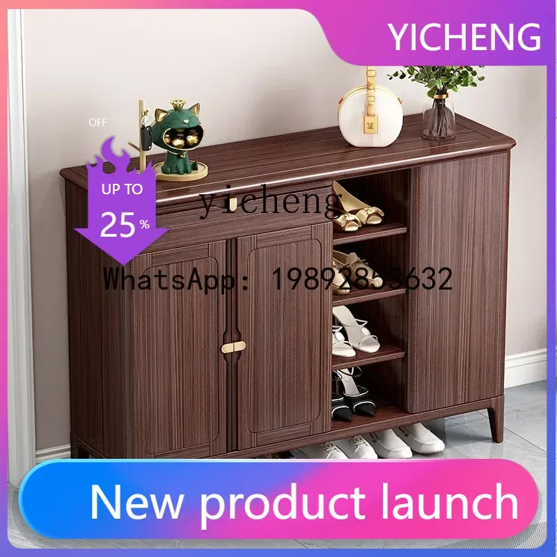 

LYY Solid Wood Shoe Cabinet Large Capacity Entrance Cabinet Walnut Storage Cabinet Drawer Locker