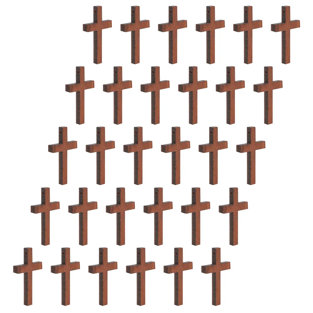 30 Pcs Pendant Halloween Mini Wooden Cross Handicrafts DIY Jewelry Handmade Party Decoration 30pcs (brown) Catholic