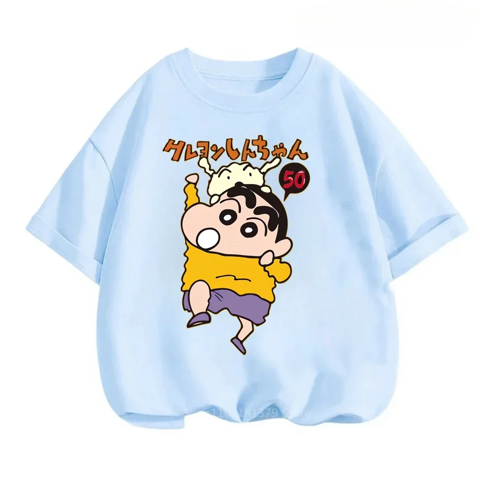

2024 Summer Fashion Hits Japanese Anime T-shirts with Kawaii Crayon Shin-chan for Boys Girls in Soft Comfortable O-neck Styles