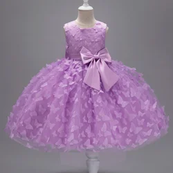 Girl's New Butterfly Skirt with Large Bow, Sweet and Cute Sleeveless Mesh Puffy Skirt Wedding Flower Girl Fashion Dress