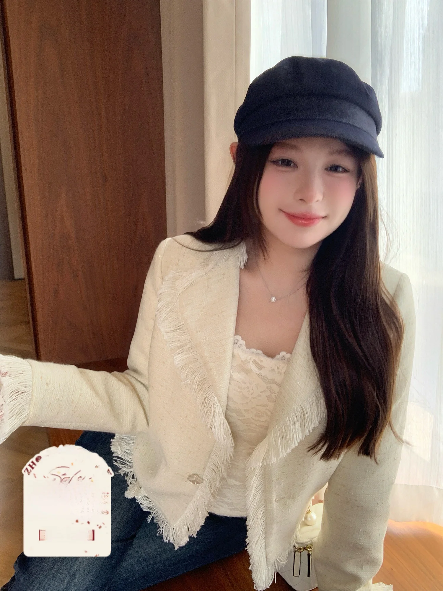 

Стильная женская куртка-жакет с длинными рукавами для повседневной носки, больших размеров, универсальная, весна 2025, новинка от Zhou Bai Zi Small Fraance Muse