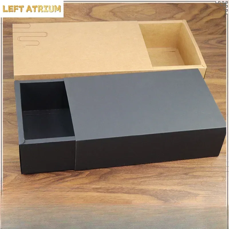 10pcs Drawer Style Kraft Carton Tea Accessories Clothing Socks Storage and Packaging Box Black Gift Pull-out Cardboard Case
