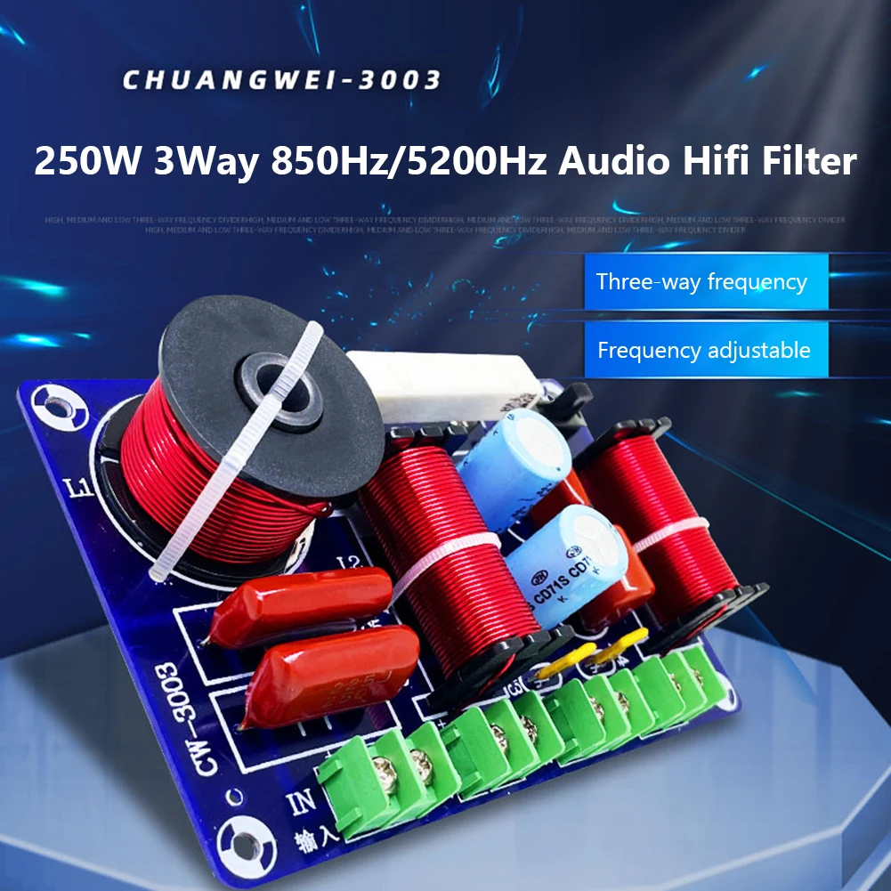 3-Way 250W 850/5200Hz Frequency Divider Filter Circuit Treble Medium Bass Hifi Stereo Audio Crossover Filter Upgrade