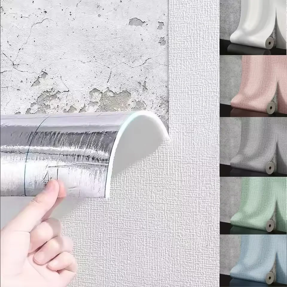 3D Self-Adhesive Linen Wallpaper Continuous Waterproof Wall Stickers Living Room Bedroom Kitchen Cabinet Waterproof Wall Sticker