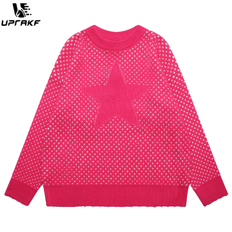 UPRAKF Star Graphic Sweater Autumn Baggy All-Match Round Neck Winter Tops Trendy Pullovers Fashion Casual