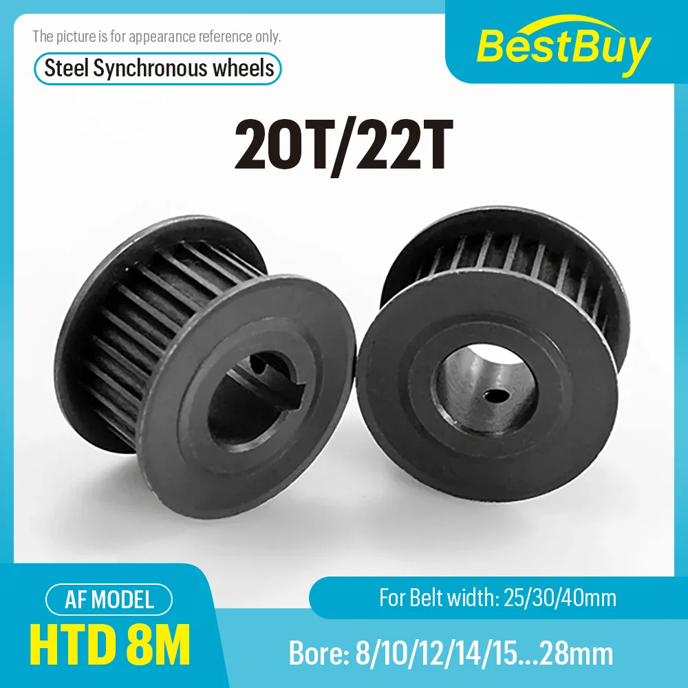 20Teeth 22Teeth HTD 8M Steel Timing Pulley AF Type HTD 8M 20T 22T Synchronous Wheel for Belt Width 25/30/40mm Bore 8-28mm