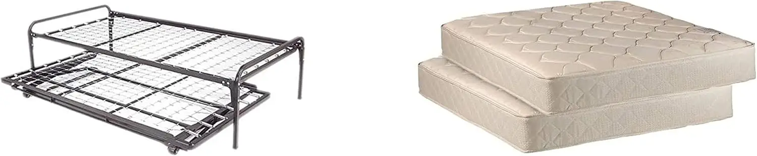 Twin Size Metal Day Bed Frame & Pop Up Trundle with Great Firm Mattresses Included Package Deal! bean bag