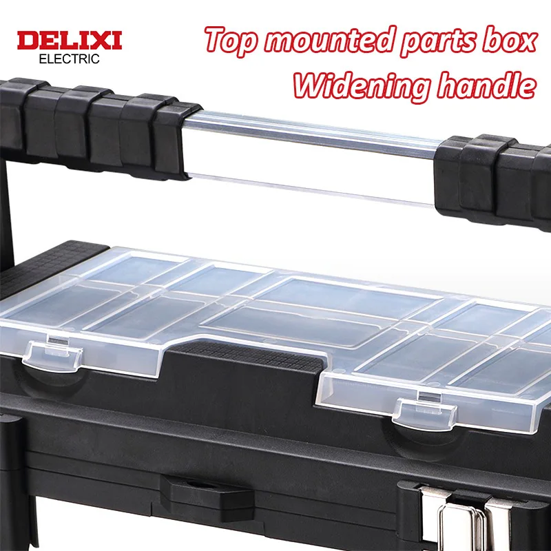 DELIXI ELECTRIC Tool Box 17in with Removable Tray with Stainless Steel Lock Secured, Small Parts Box