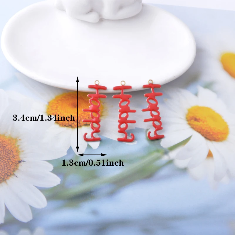 10 Stück Kupfer-Anhänger in Form von Buchstaben „Happy“ mit beidseitiger Emaillebeschichtung, Öltropfen-Optik, für DIY-Schmuckdekoration. – Detail 2