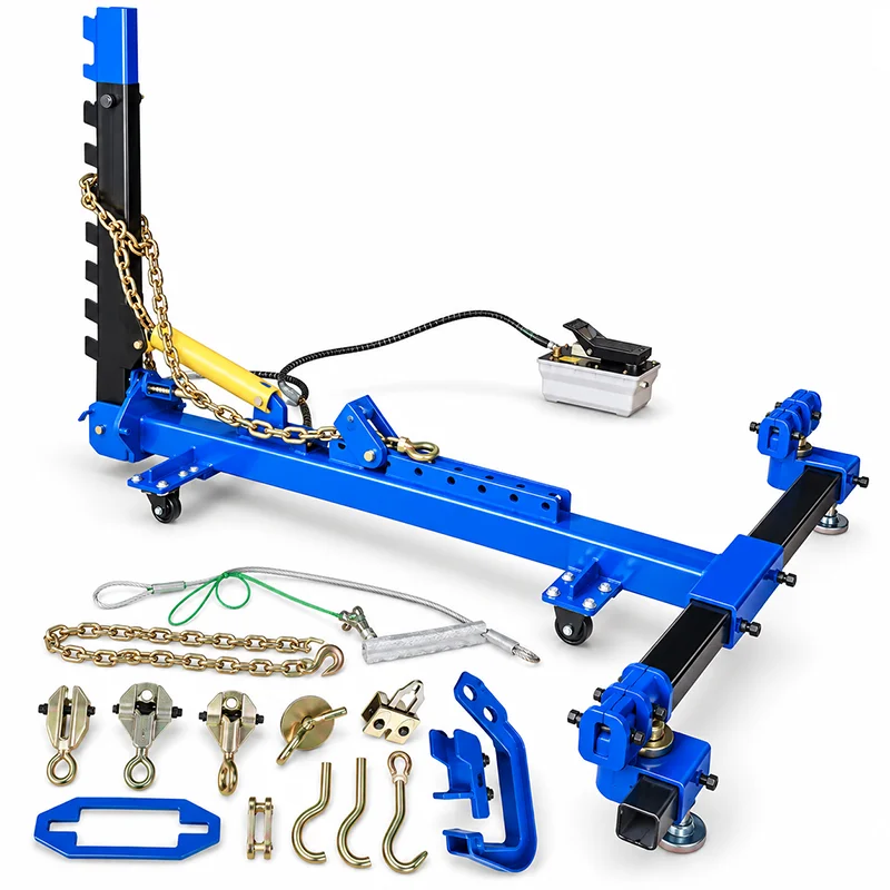 Portable Auto Body Frame Straightening Machine, Hydraulic Car Chassis Repair Puller with Dual Clamps, Pneumatic Pump, and Chains
