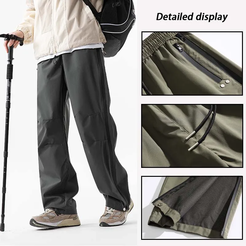 Men\'s Waterproof Splicing Design Sense Hiking Pants Outdoor Windproof Cargo Pants American Style Trendy Breathable Straight-leg