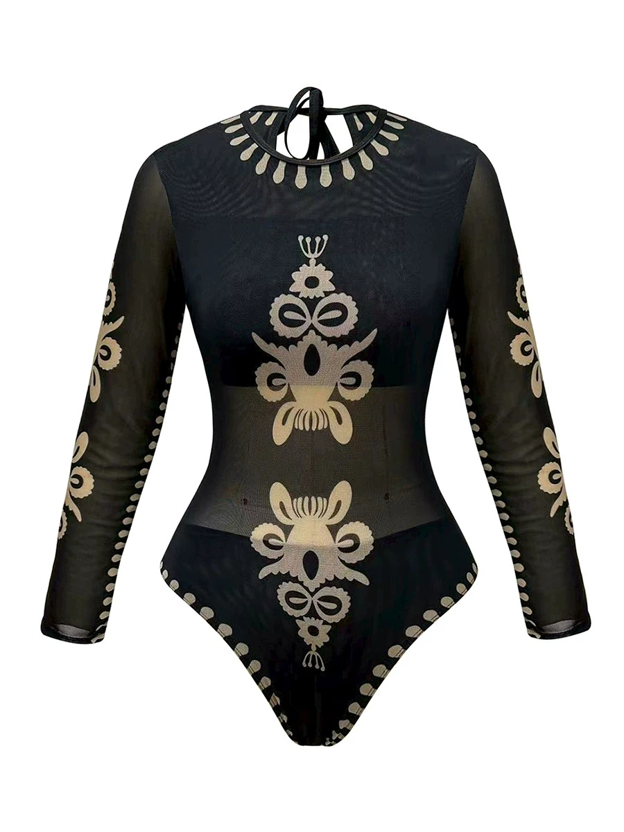 2026 New UPF50 Sheer Rash Guard Black One-Piece Swimsuit With Pants Women Plus Size Sun Protection Swimwear Bodysuit Beachwear