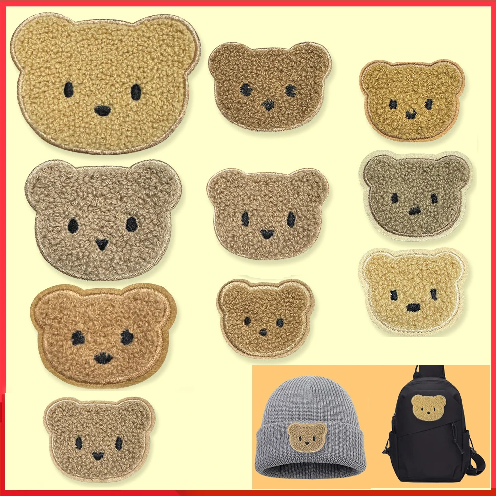 Parche bordado de oso con toalla, parches bordados de dibujos animados bonitos para ropa, parches para coser para ropa infantil, Anime bordado