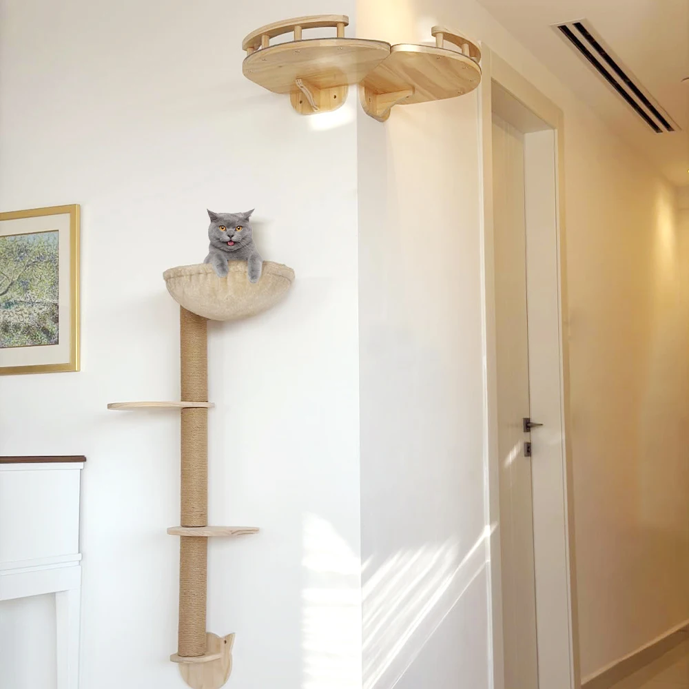 Modern Solid Wood Cat Wall Furniture Corner Wall Mounted Cat Platform Cat Hammock Floating Cat Shelf Cat Wall Mounted Habitat