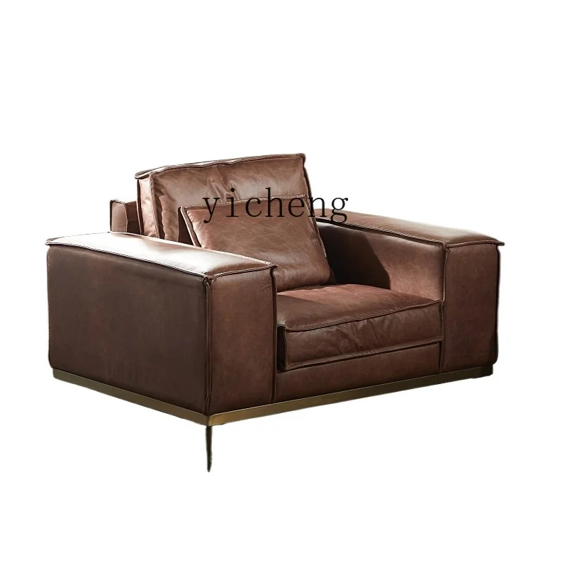 

XL Full Leather Sofa Oil Wax Leather Three-Person Four-Seat Living Room Sofa