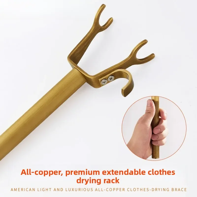 All-copper extendable clothes rail with clothes fork; lightweight, luxurious, extended clothes fork for hanging garments