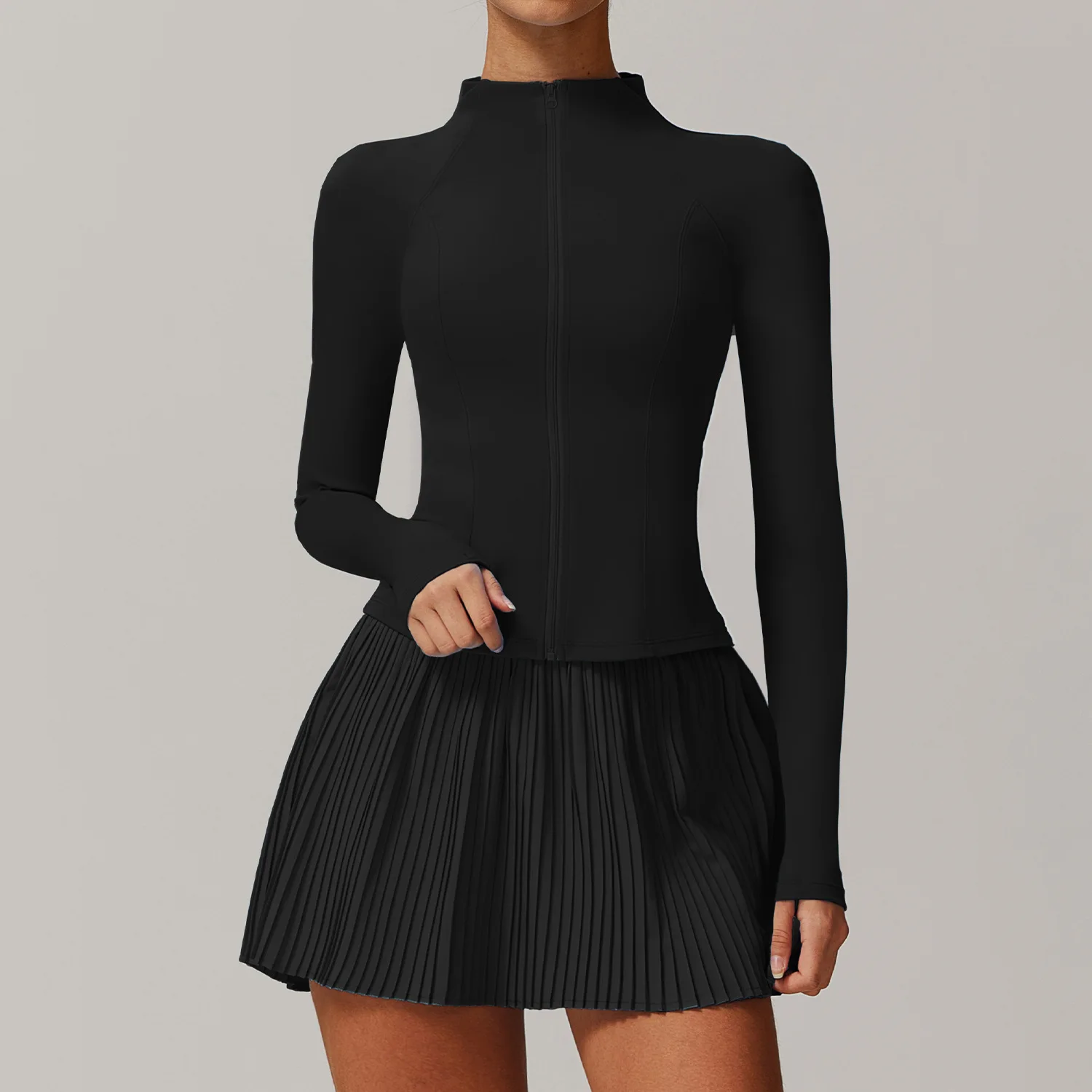 

Mermaid Curve Naked Collar Zipper Sports Jacket Women's Fitness Yoga Clothes Long Sleeve Slim-fit Running Sports Top