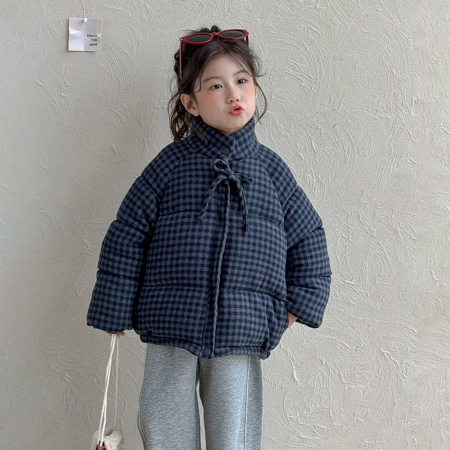 Winter Kids Warm Down Coats Autumn Children Cotton-Padded Jackets Plaid Bow Girls Clothing Baby Thermal Outerwear 2 3 4 5 Years