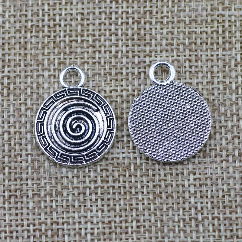Newest 10Pieces 19*24mm Mixed Alloy Antique Silver Color Thread Round Charms Keychain Accessory Pendant For DIY Jewelry Making