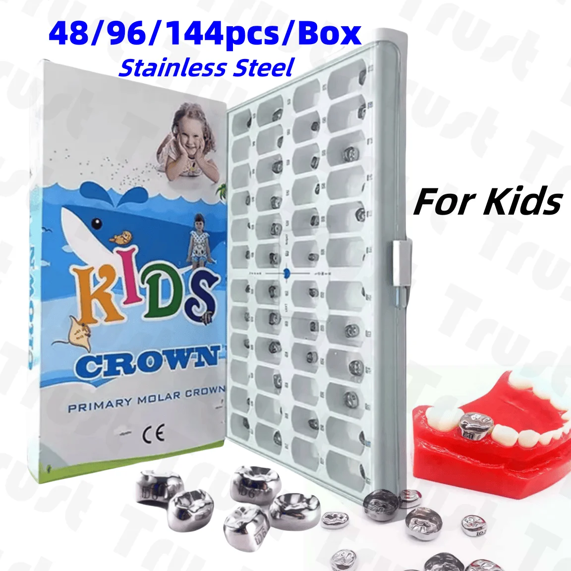 48/96/144 Pack Pediatric Stainless Steel Preformed Crowns Set for Kids – Dental Primary Molar Solution