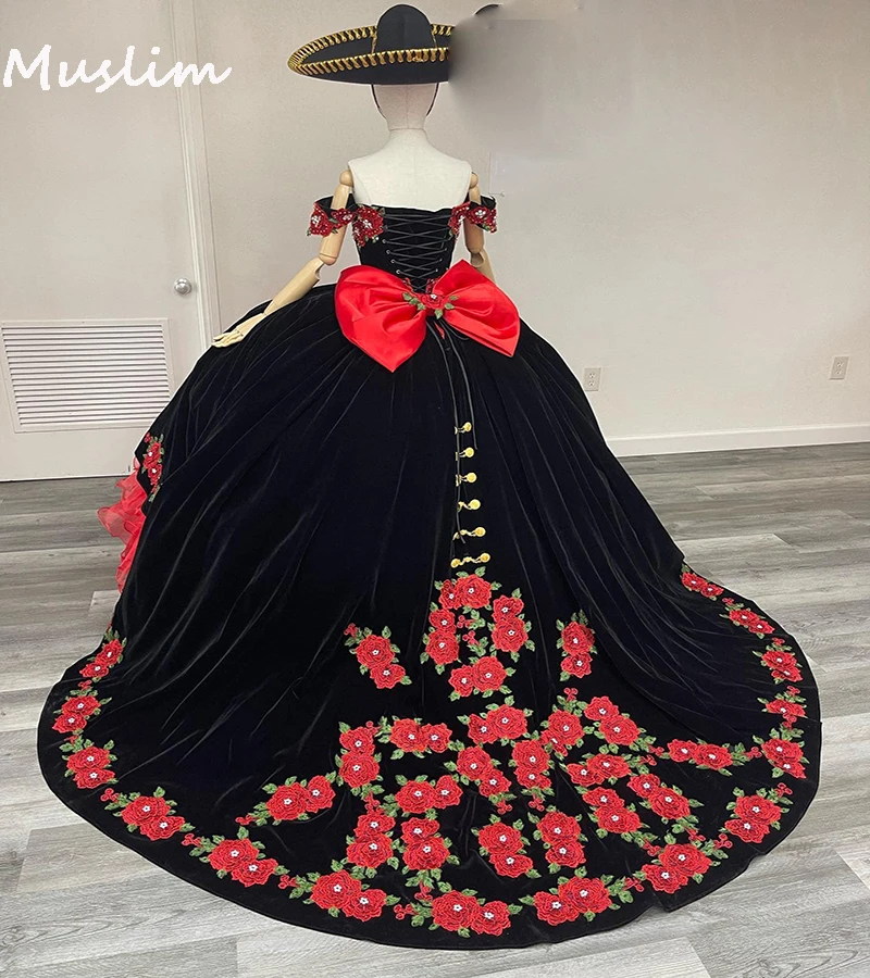 princess polly baby blue dress Luxury Organza Ruffles Mexican Quinceanera Dresses Black With Red Gothic  Embroidery Flowers Vestidos De 15 Xv Años Customized