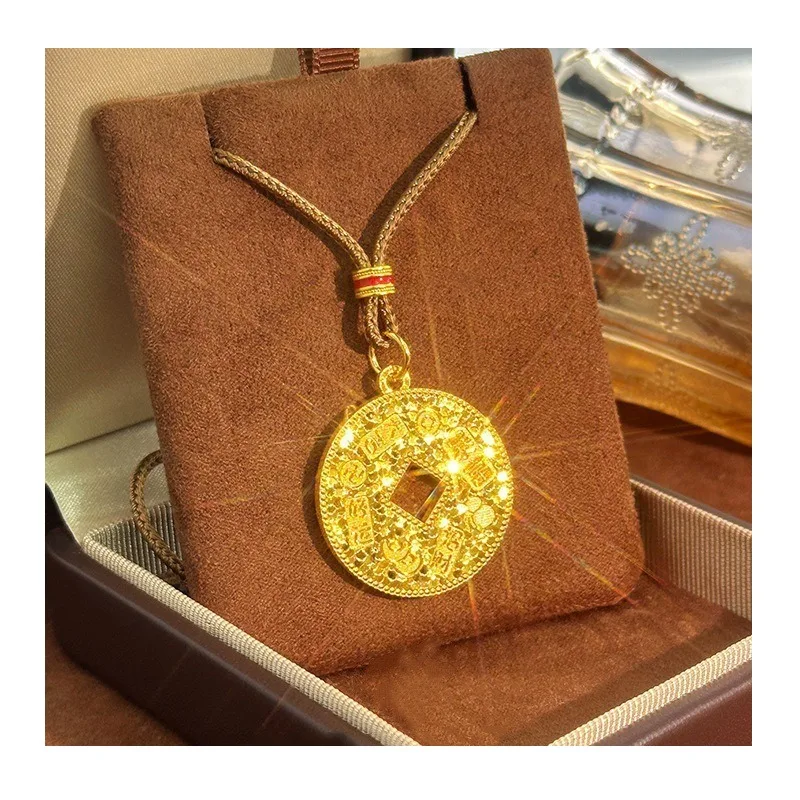 

Sand Gold New Flash Crushed Ice Ice Auspicious Coin Pendant Flat Solid Hollow Copper Coin Safety Buckle Sweater Chain Pendant