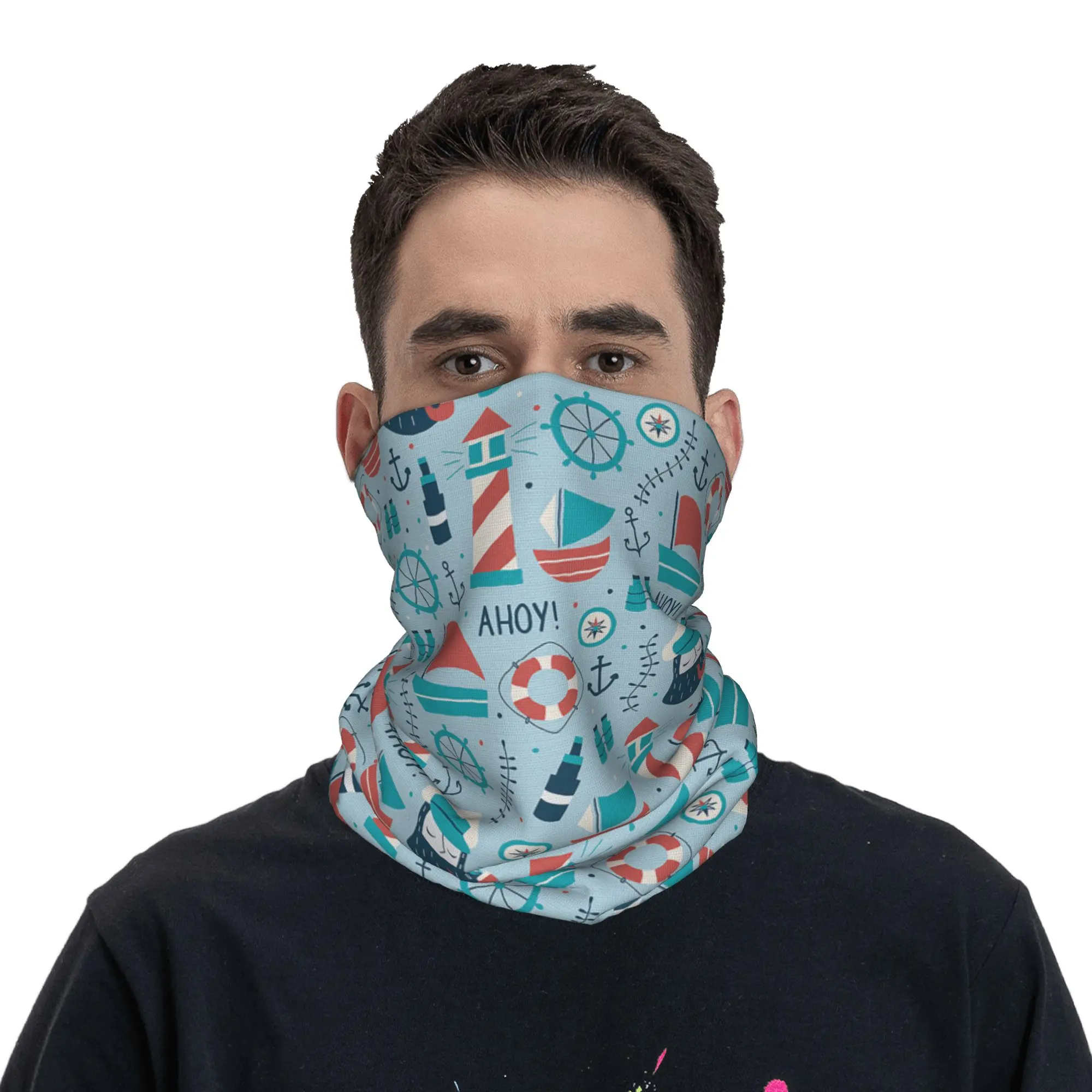 Preppy Nantucket Pattern Bandana Neck Cover Printed Mask Scarf Multifunction Headwear Riding Unisex Adult