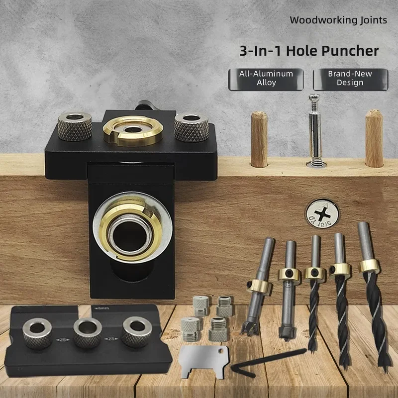 3-in-1 Woodworking Positioner Log Tenon Punch Tool Furniture Hole Drilling Locator Precision Carpenter Joinery Aid