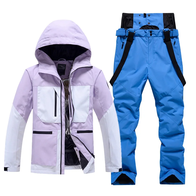 -30℃ Ski suit Snow prevention Jacket pants adult Couple clothing Men women windproof waterproof warm ventilation Purple Green