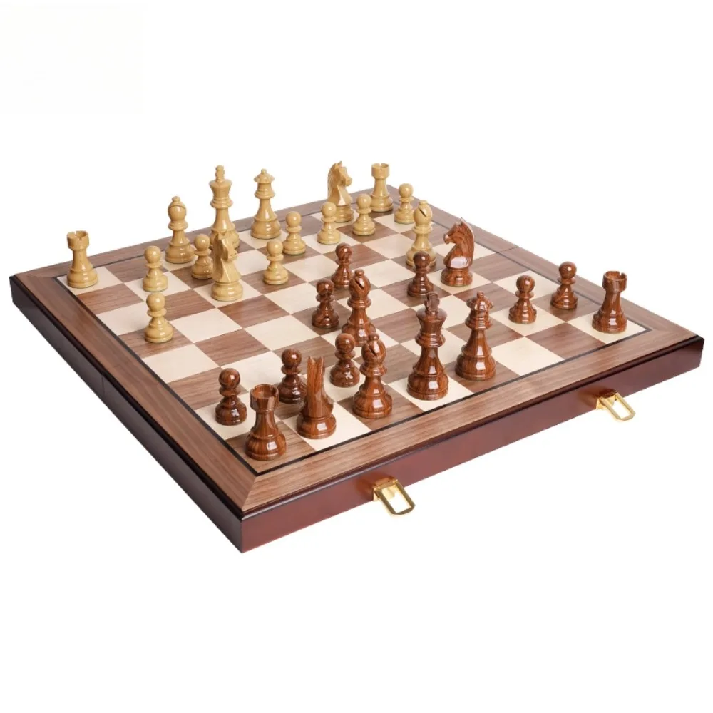 

20-Inch/52cm Folding Chess Set, Walnut Board, Weighted PVC Resin Pieces - For Adults, Beginners, Perfect Gift