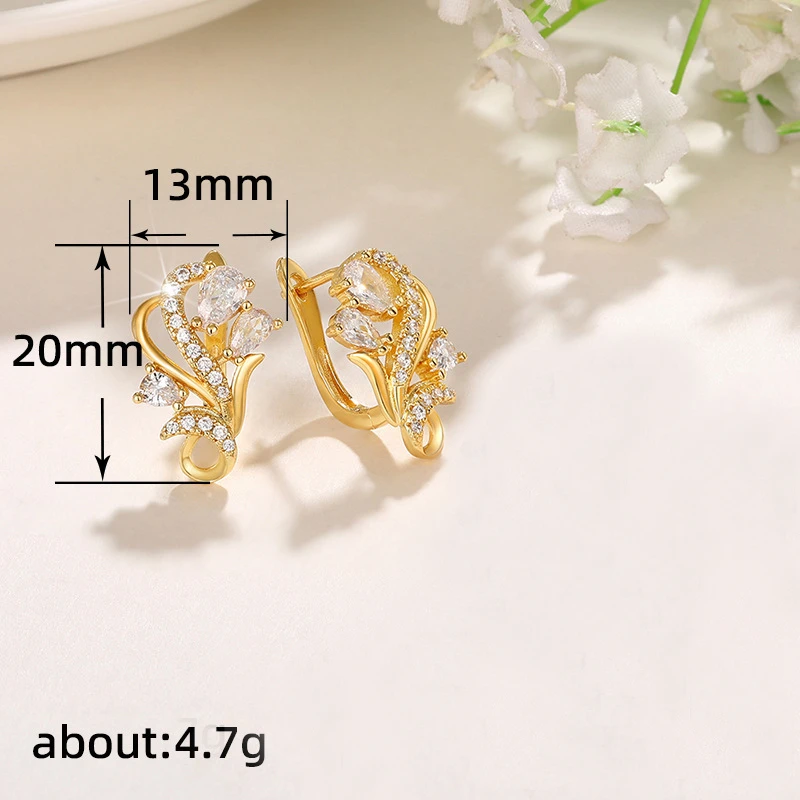 Huitan Gold Color Flower U Hoop Earrings for Women Aesthetic Luxury Wedding Earrings Sparkling Cubic Zirconia New Trendy Jewelry