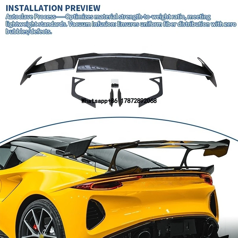 Factory Price Mono Style Dry Carbon Fiber High Tail Wing for Lotus Emira Rear Spoiler Car Accessories Auto Parts