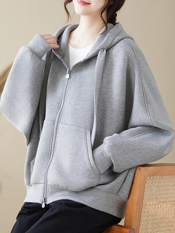 

Simple Fit Women's Cardigan Jaet Zipper Waist Cinched Versatile Outerwear Polyester Fiber Thiened ort Coat