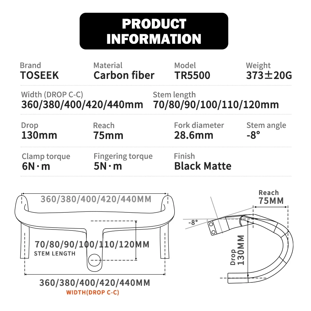 TOSEEK Full Internal Cable Routing Road Bicycle Handlebar T800 Carbon Integrated Handle Bar Di2 With Bike Computer Holder 28.6mm