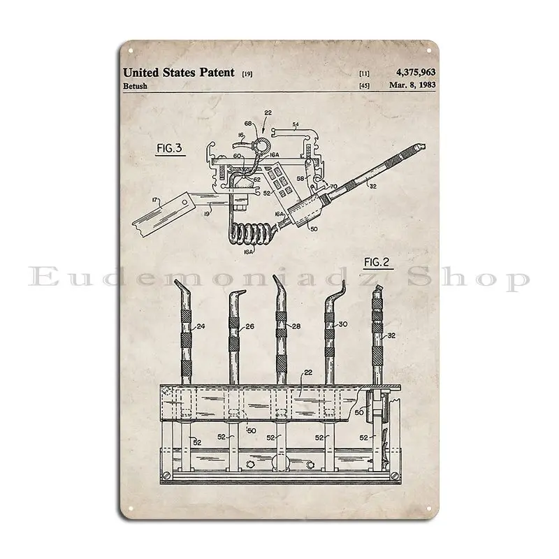 Dental Tools Patent Dentist Hygienist Office Decor Art Antique Metal Sign Garage Wall Cave Customized Club Bar Tin Sign Poster