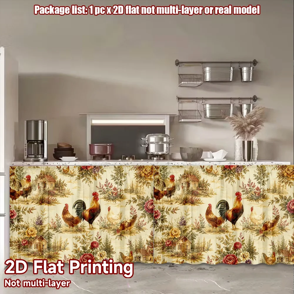 2D flat 1pc Country style Rustic Farm Roosters Digital printing modern minimalist window treatments in a natural style, making
