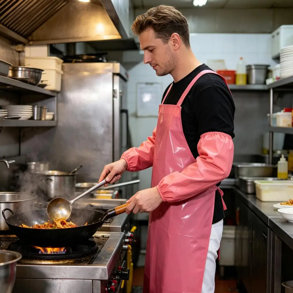 Wrinkle-free Apron Waterproof Oil-proof Tpu Bib Apron with Sleeves Adjustable Chef Apron for Men Women Food-grade Plastic