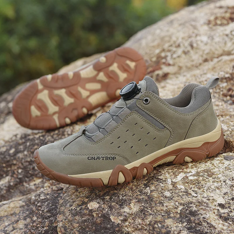 Men's Hiking Shoes Rotating Lace Buckle Treking Sneakers Suede Breathable Non-slip Camping Running Sneakers Male Zapatos Hombre